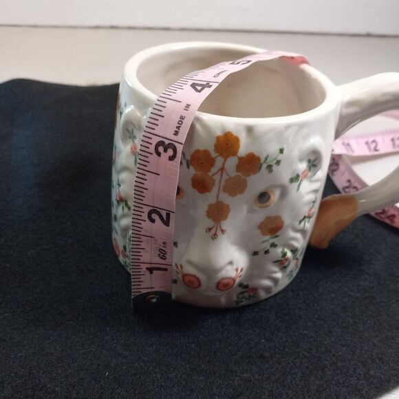 Anthropologie Floral Glazed Stoneware Lion Face with Tail Handle Mug Cottagecore - Picture 7 of 7